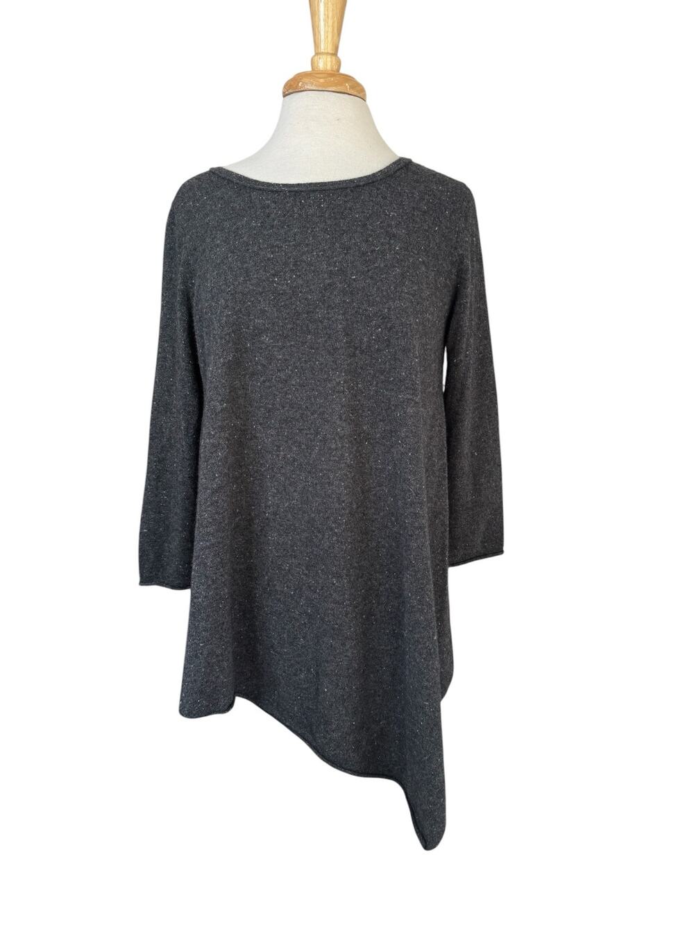 PLY CASHMERE Speckled Gray Asymmetric Cashmere Tunic Sweater Size Medium Womens